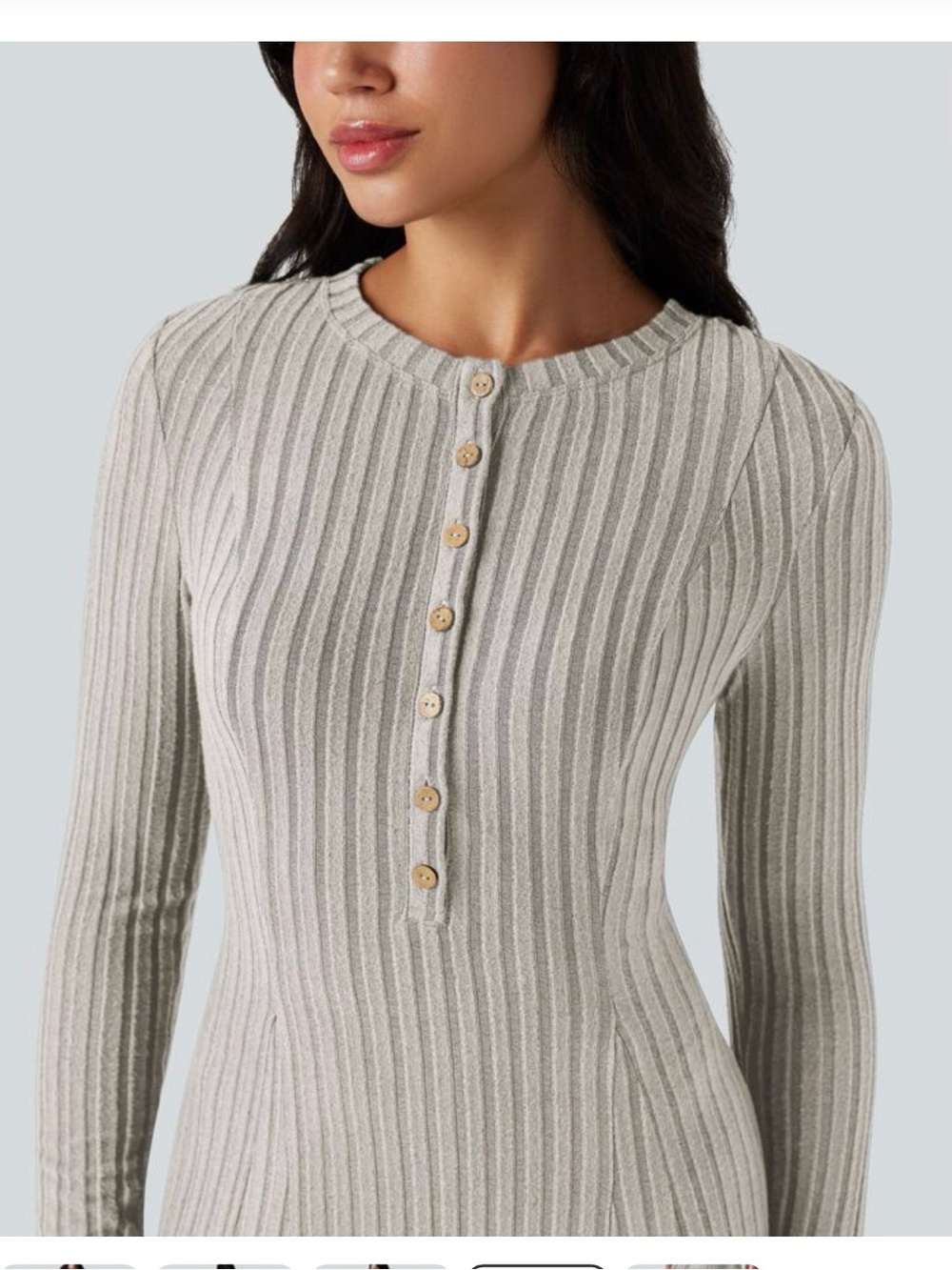 Halara Ribbed Henley Midi Dress in Light Gray - Picture 4 of 6